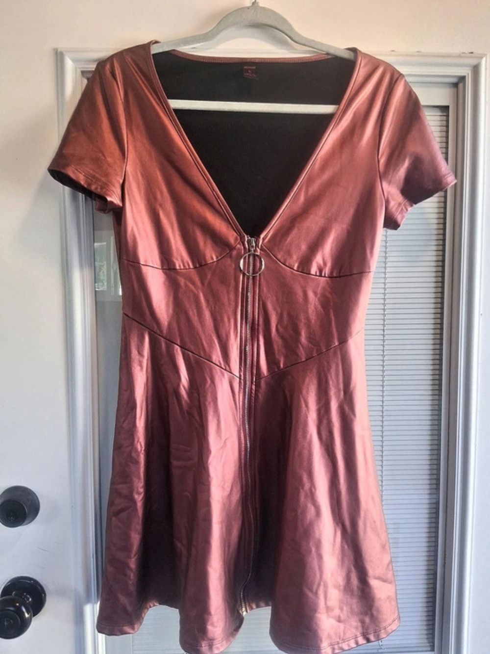 ROMWE Faux Leather Mini Dress in Pink Metallic Size Large